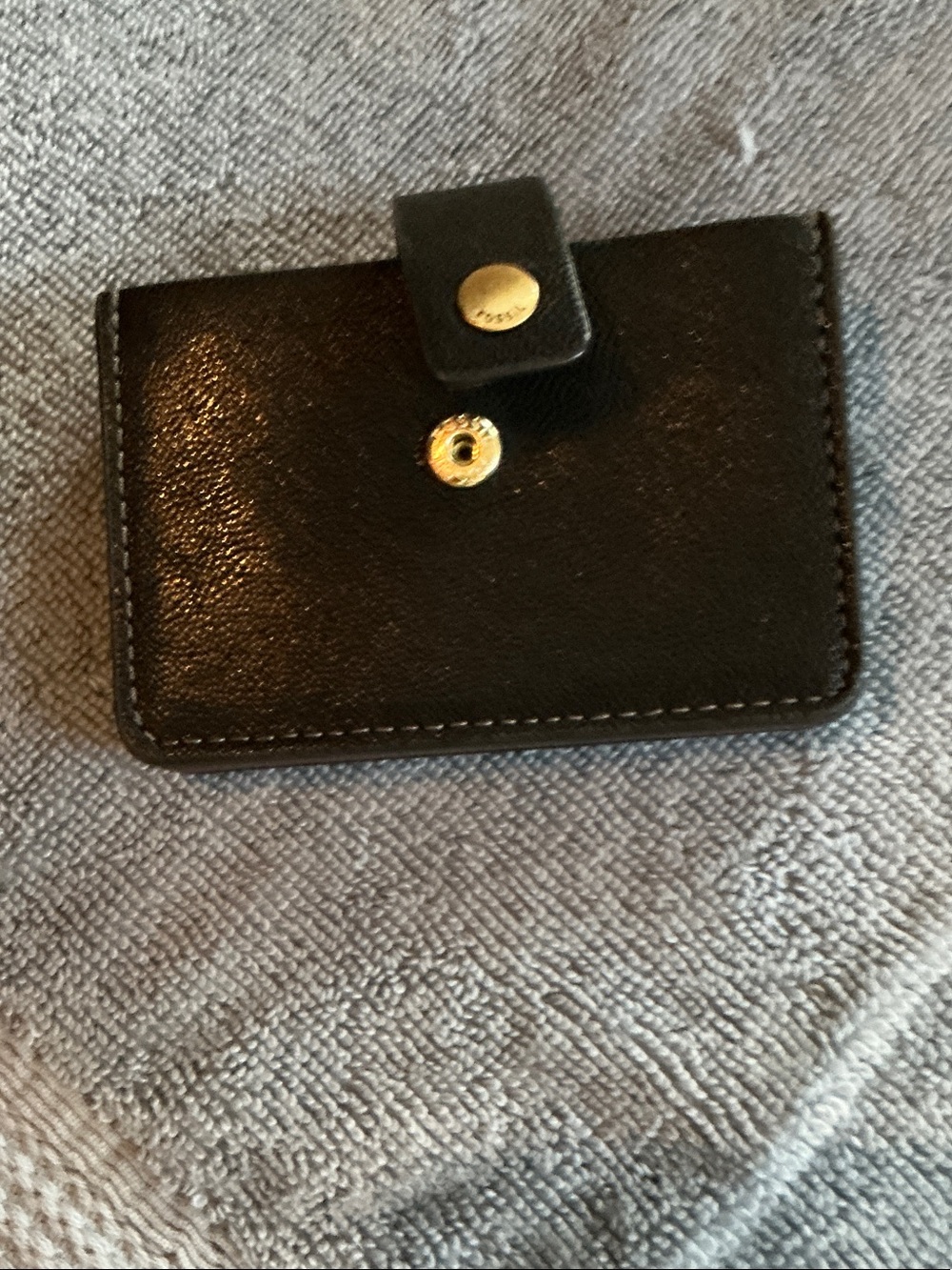 Fossil Black Leather Card & Key Holder with Gold Snap